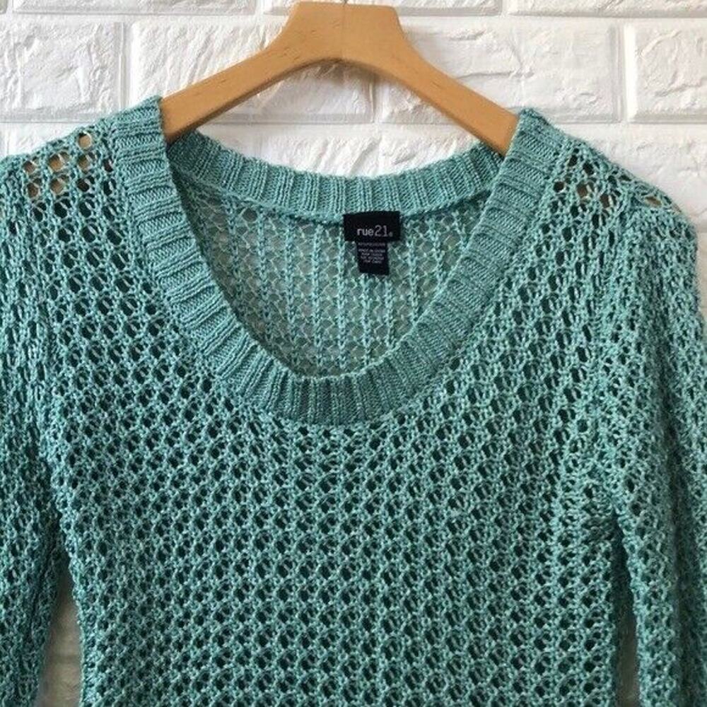 Rue 21 mint seafoam Green sweater‎ Loop Knit Juniors Size L Crew Neck